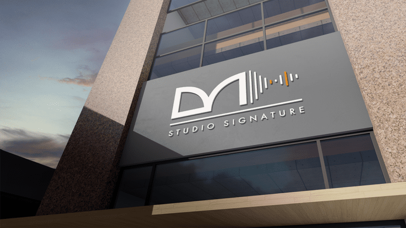 Identité visuelle, Mockup Enseigne du Logo DMSS Audio réalisé par VANCKH Studio - Visual Designer à Bordeaux